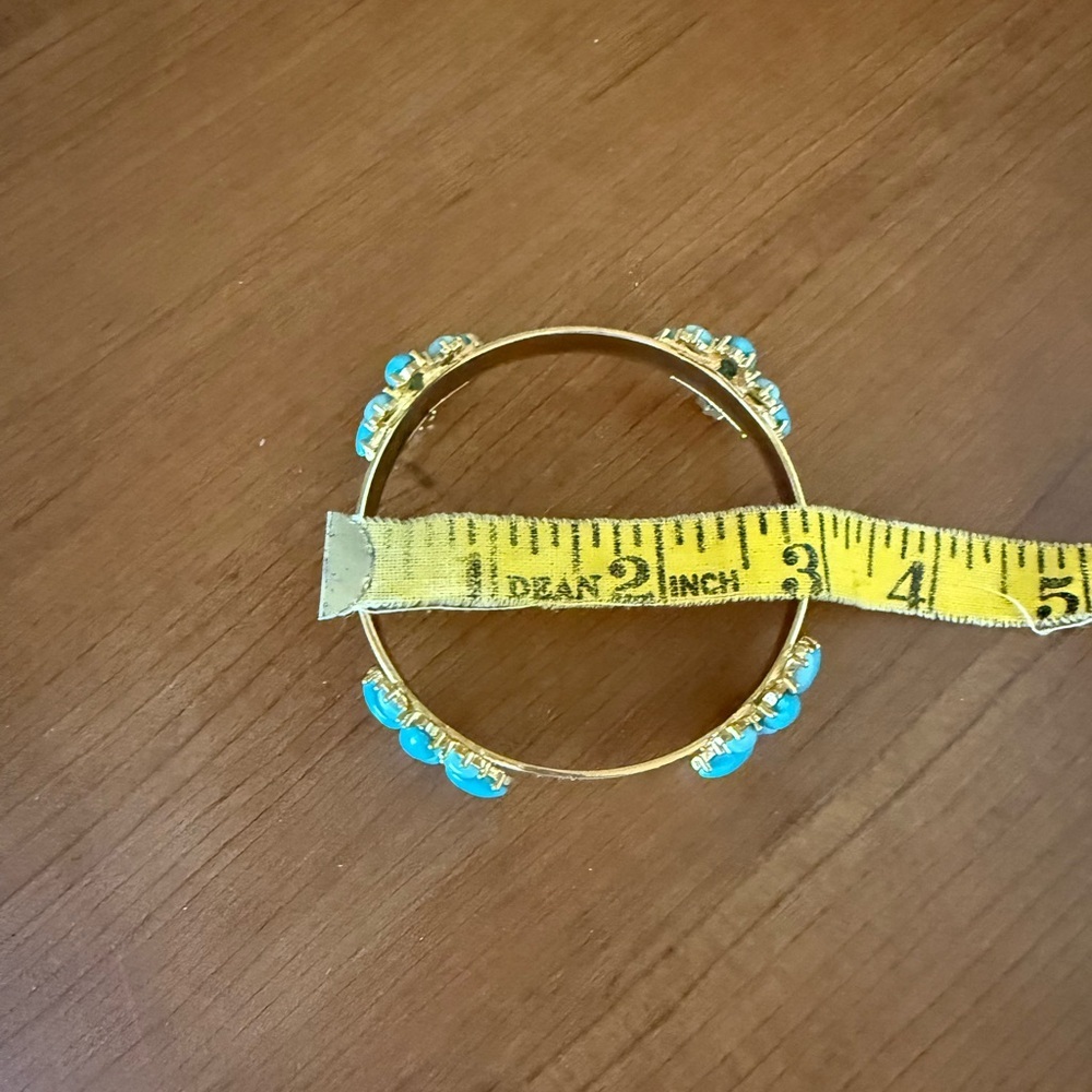 Chunky Turquoise/Gold Beaded Necklace With Big Pendant Accent Matching Bracelet - Picture 6 of 6